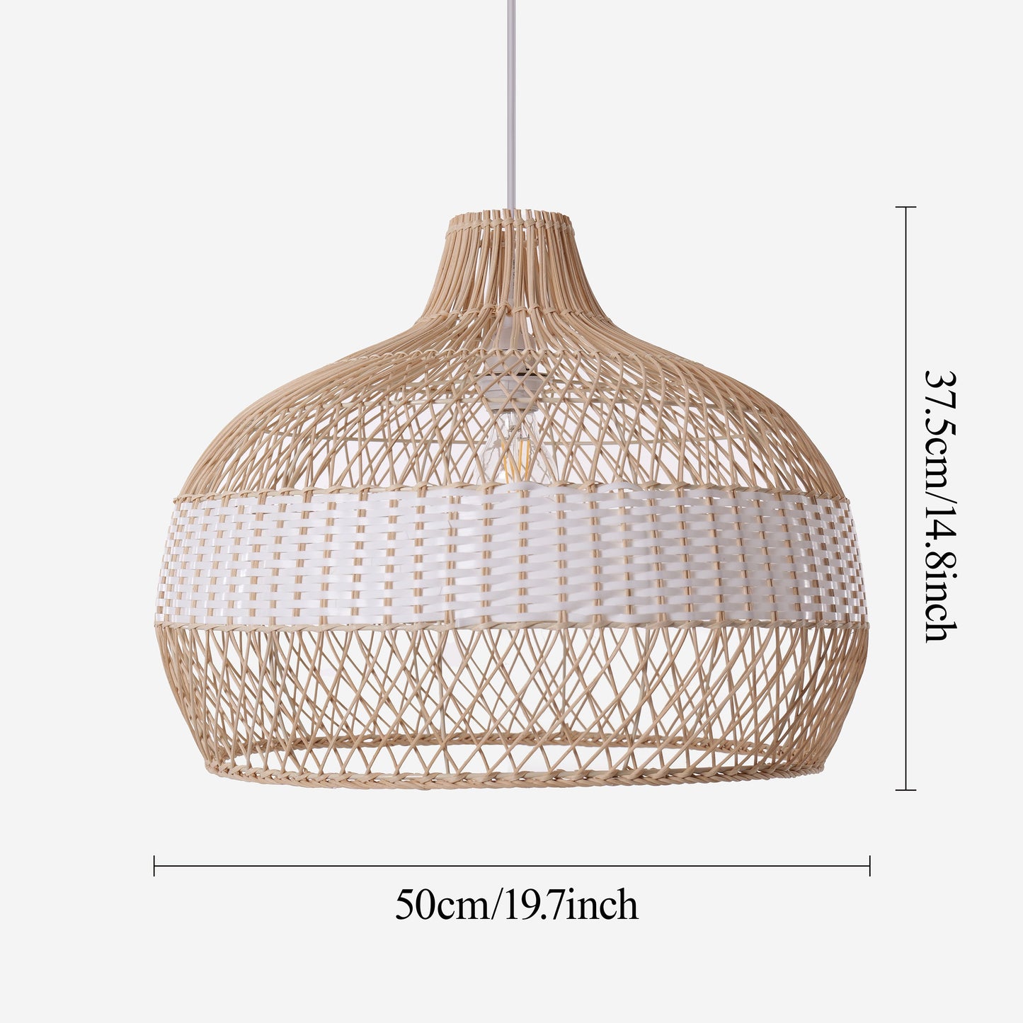 Size chart for LI460273 Dewlight-Handwoven Half White Rattan Pendant Light Kitchen Island pendant