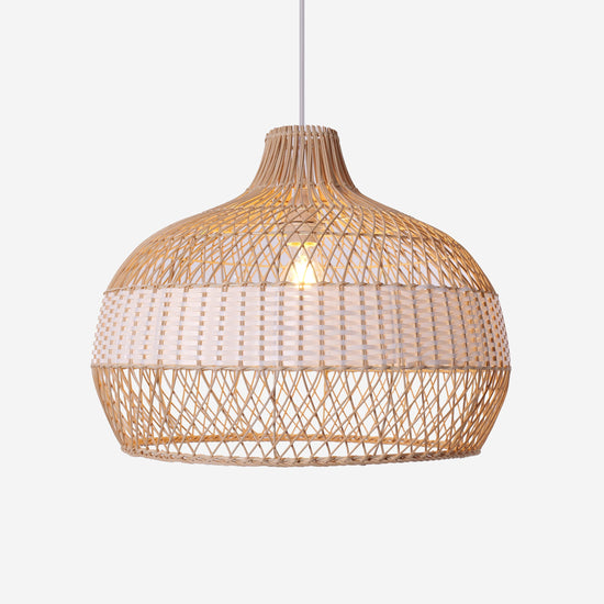 LI460273 Dewlight-Handwoven Half White Rattan Pendant Light Kitchen Island pendant light on white