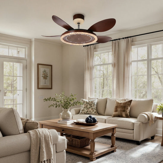 48 inch reversible ceiling fan with LED light installed in a living room