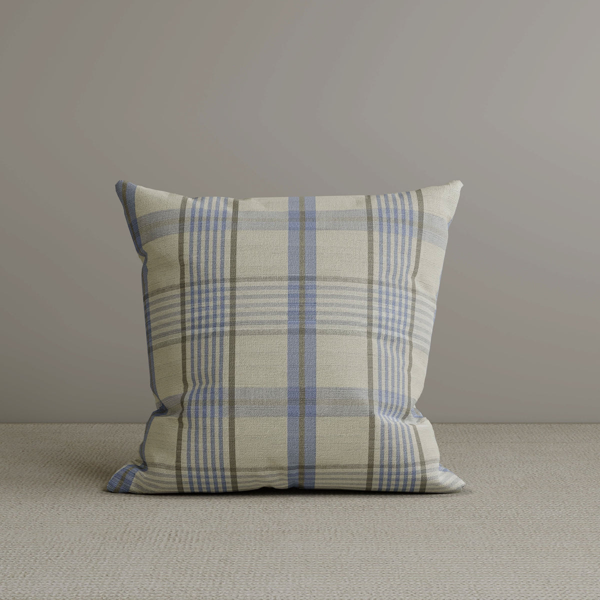 Square Exclusive Design Cushion in Misty Blue Plaid Cotton Linen, 45*45CM Cottonfy UK 1 PC 