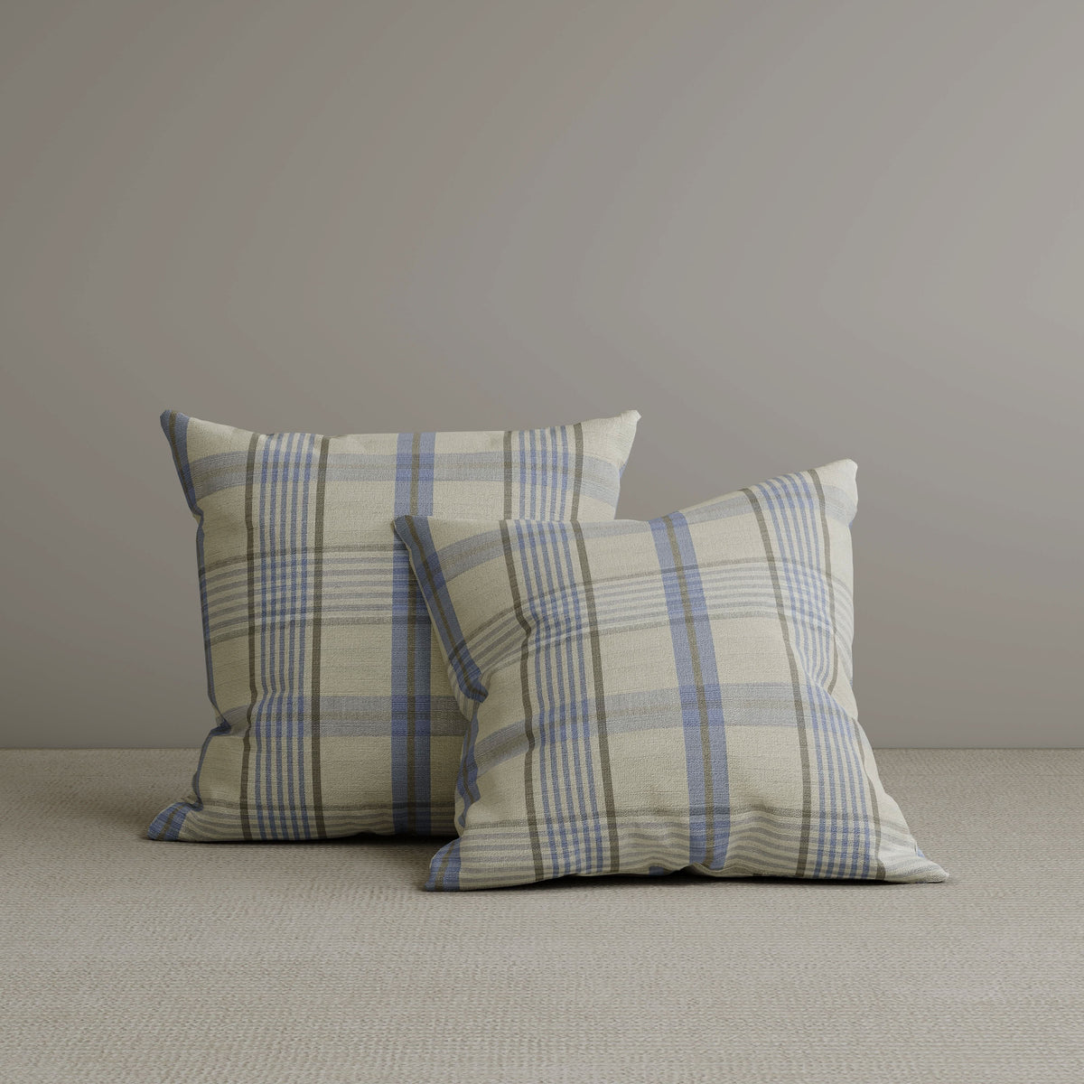 Square Exclusive Design Cushion in Misty Blue Plaid Cotton Linen, 45*45CM Cottonfy UK 2 PCS 