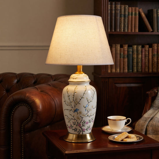 Chinoiserie Hand-Painted Ceramic Ginger Jar Table Lamp