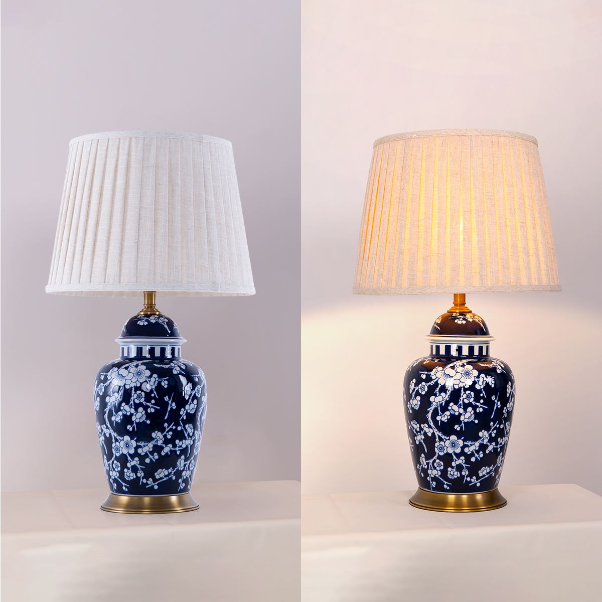 Vintage Floral Ceramic Table Lamp with Brass Base and Fabric Shade Living Nest UK