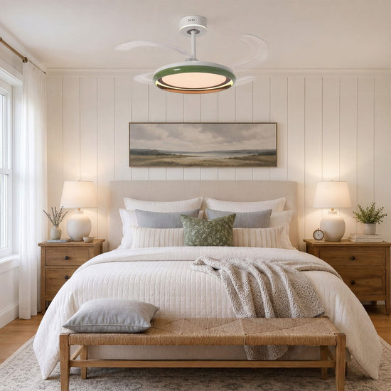 48 inch reversible ceiling fan with LED light in a neutral lounge setting