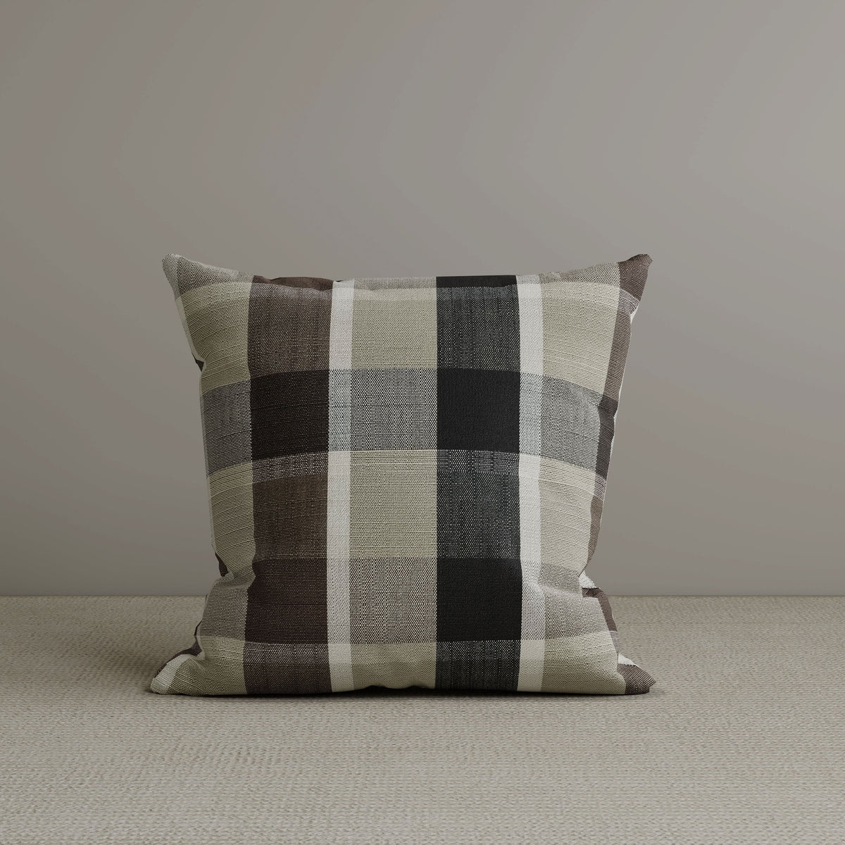 Square Exclusive Design Cushion in Mocha Brown Check Cotton Linen, 45*45CM Cottonfy UK 1 PC 