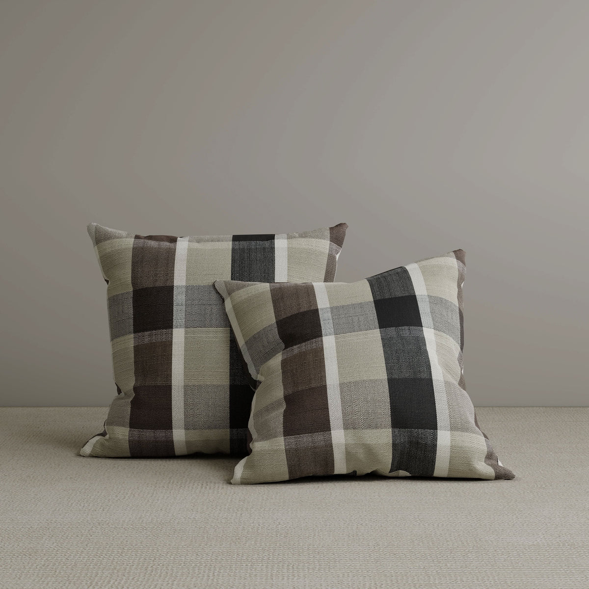 Square Exclusive Design Cushion in Mocha Brown Check Cotton Linen, 45*45CM Cottonfy UK 2 PCS 