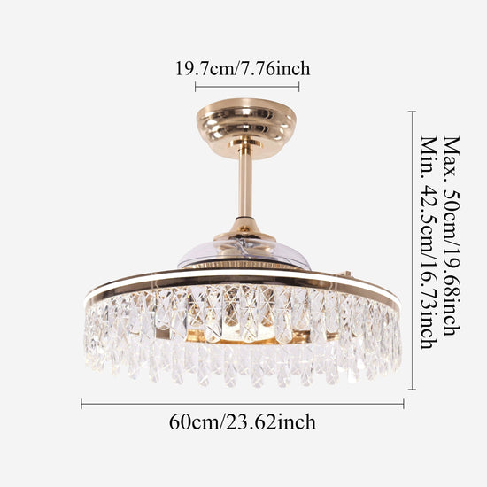 Gold crystal ceiling fan with LED light and remote for modern UK homes