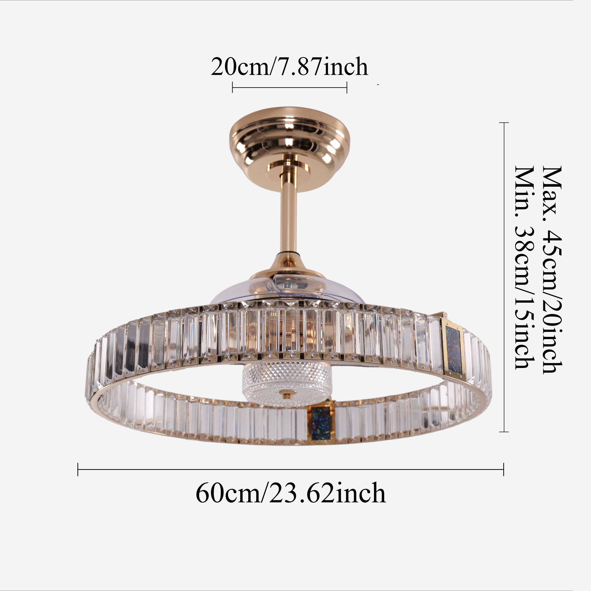 Quiet gold crystal ceiling fan with LED light and remote for modern UK homes
