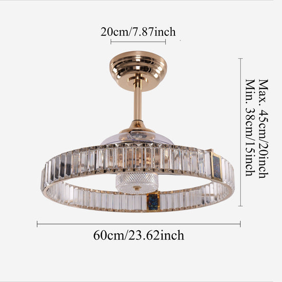 Gold crystal ceiling fan with LED light and remote for modern UK homes