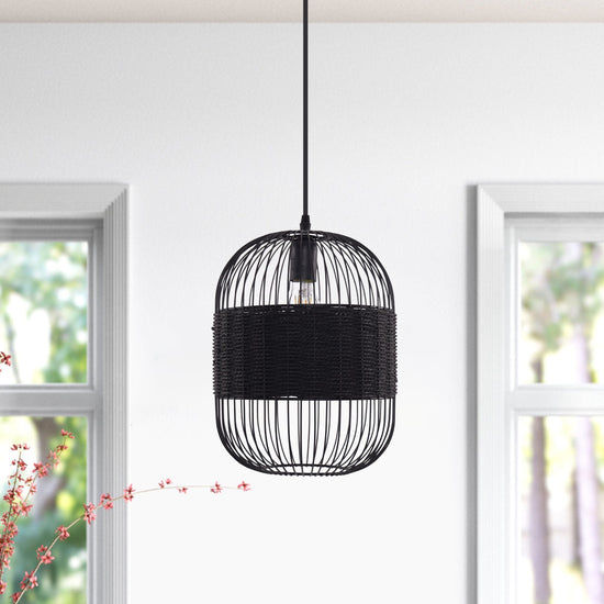 Lightsin Black Handcrafted Pendant Light Industrial Rattan Design for Home D¨¦cor Lightsin UK 