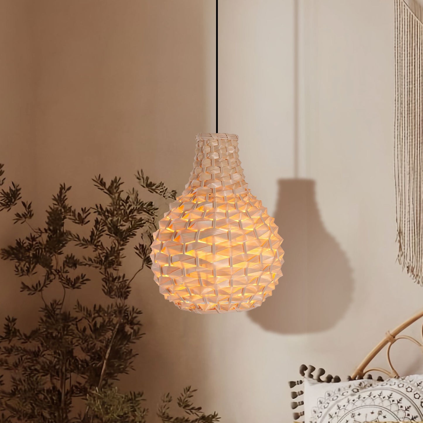 Living Nest UK Bamboo Hand-Weaving Pendant Light Natural Art Lighting Fixture Living Nest UK