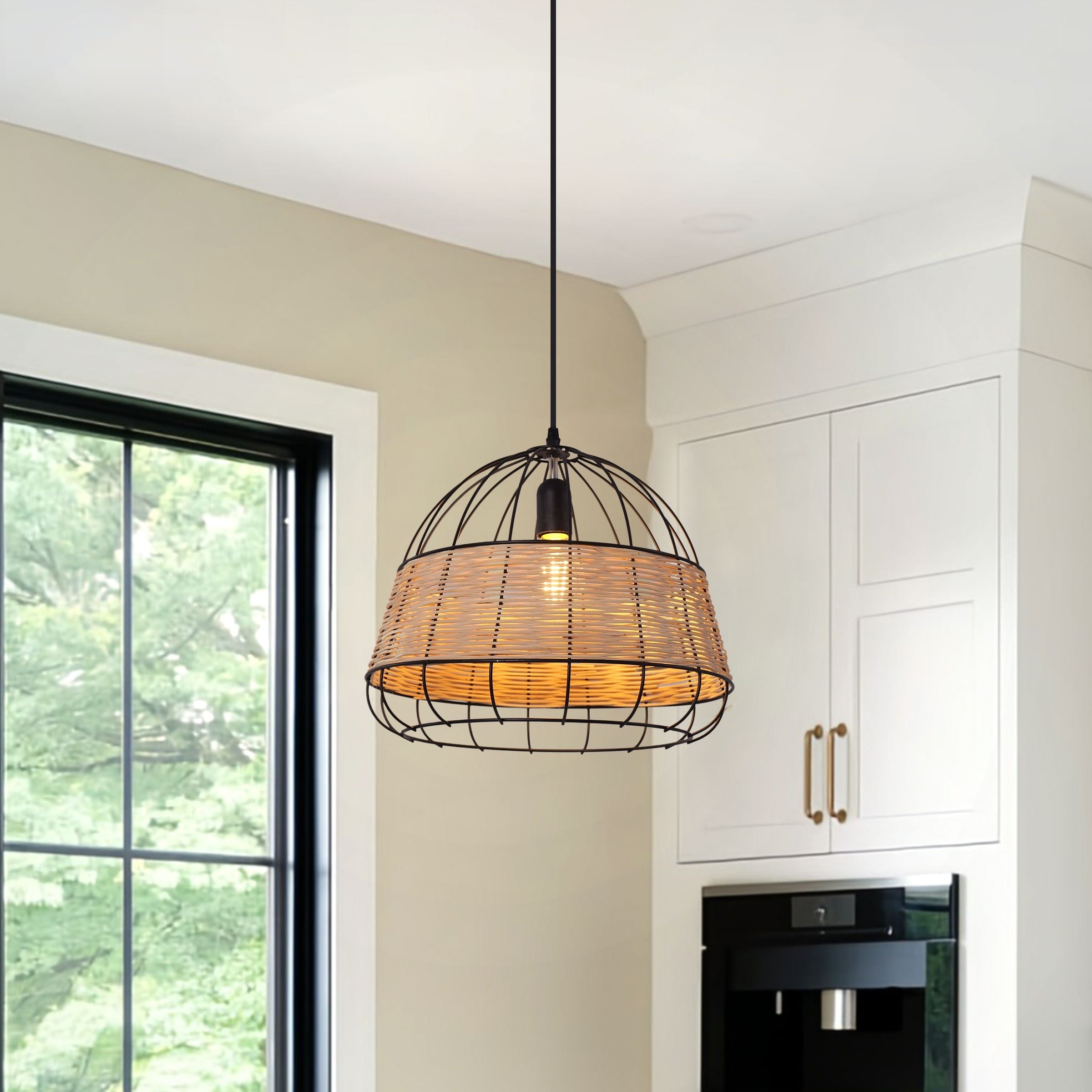 Rustic Dining Room Woven Rattan Paper Rope Iron Chandelier for Kitchen Aisle Reading Corner Living and Home I