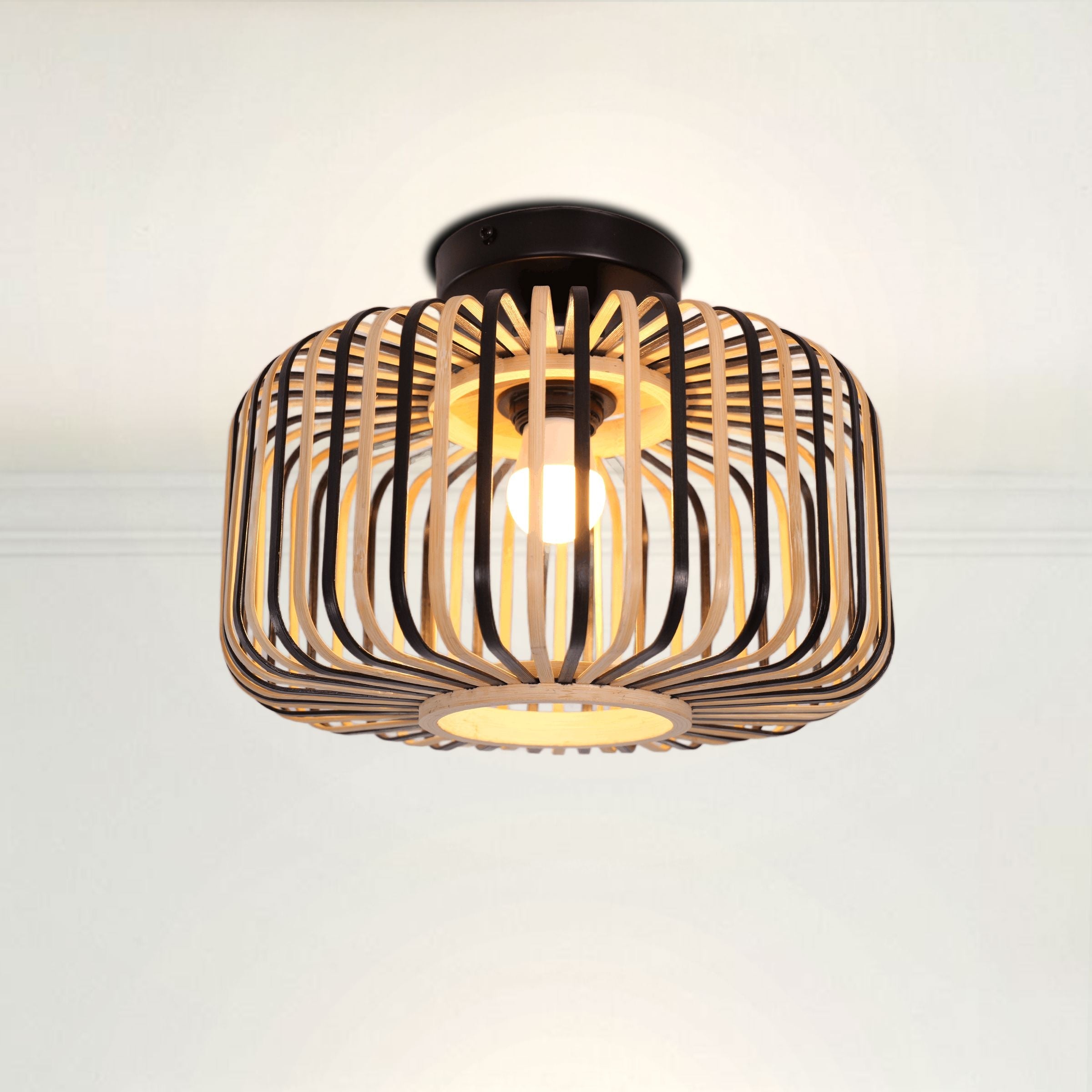 Modern Black Handwoven Bamboo Ceiling Light Lightsin UK 