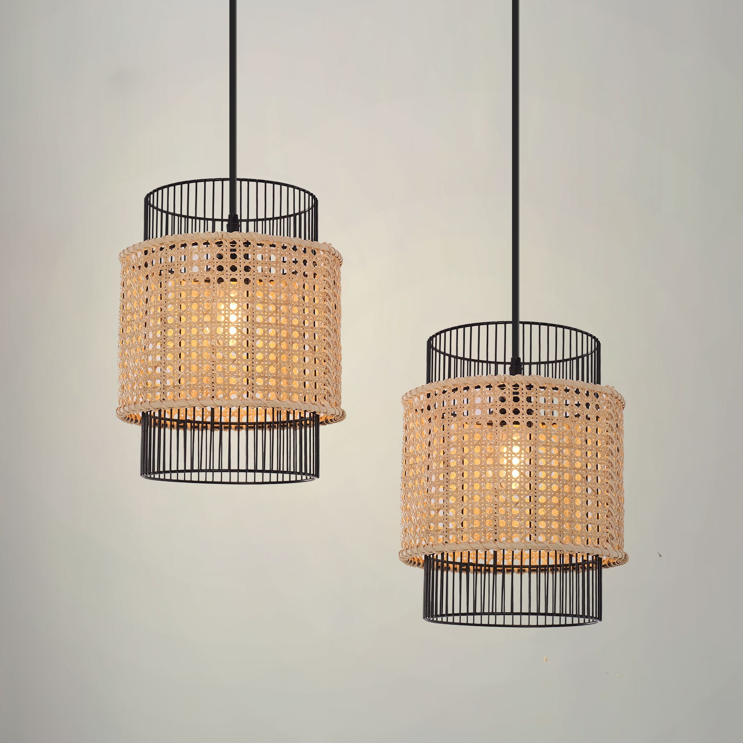 Lightsin Elegant Black Frame with Handwoven Rattan Pendant Light Lightsin UK 