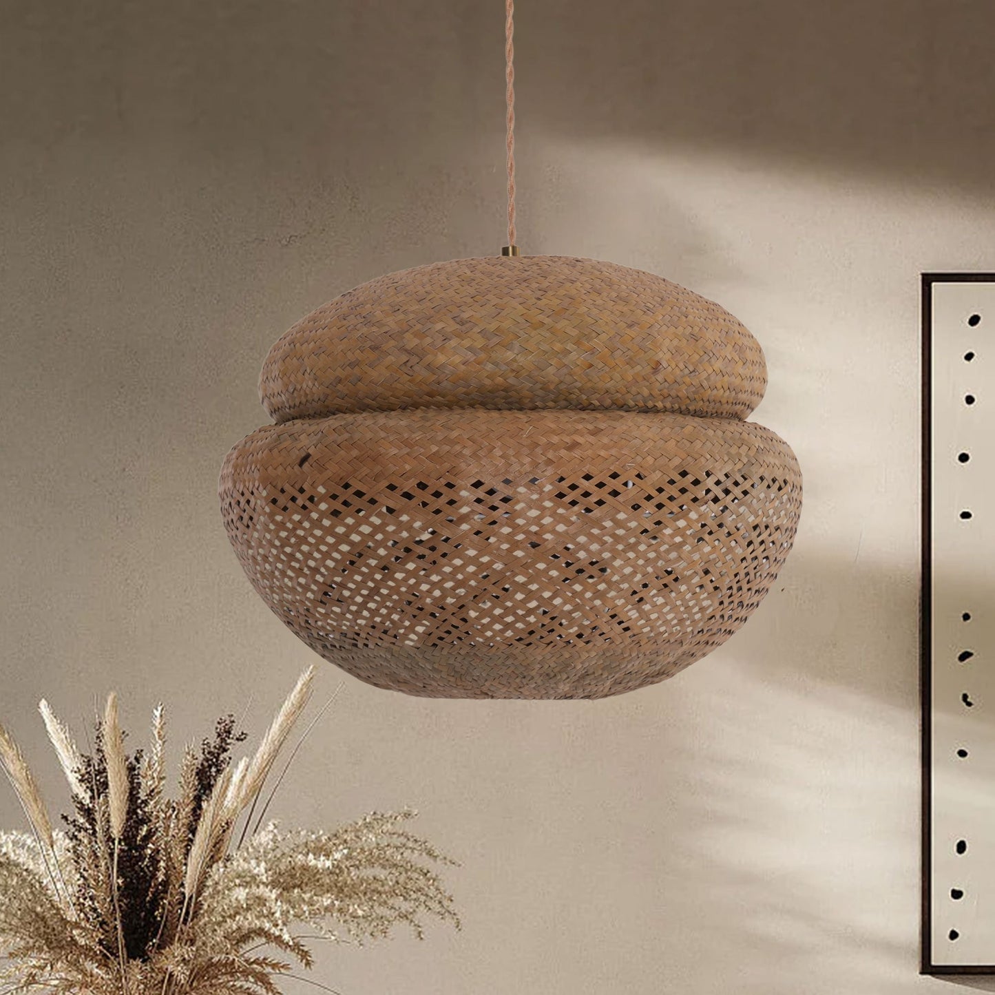 Living Nest UK Handwoven Natural Bulrush Pendant Light with Pot Lid-Inspired Design Living Nest UK