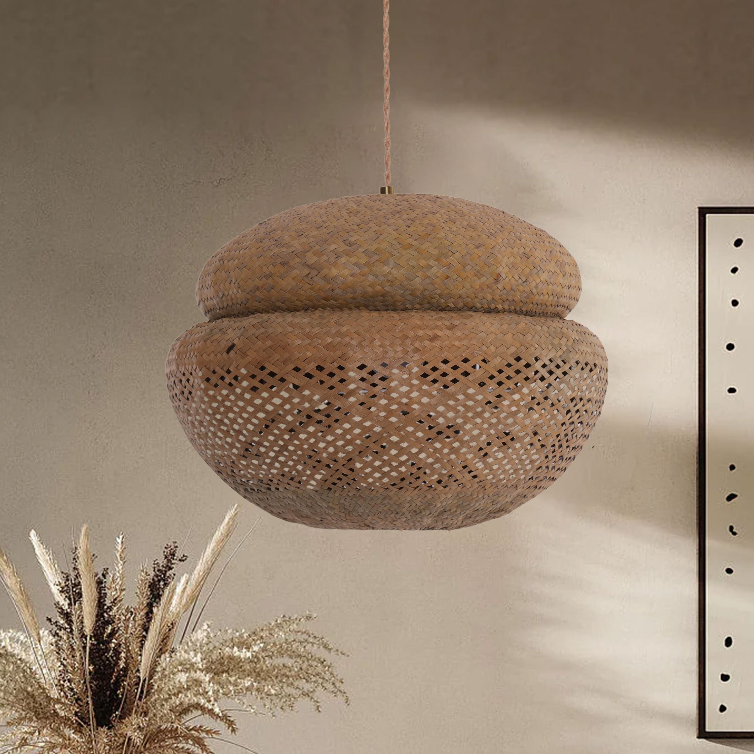 Living Nest UK Handwoven Natural Bulrush Pendant Light with Pot Lid-Inspired Design Living Nest UK