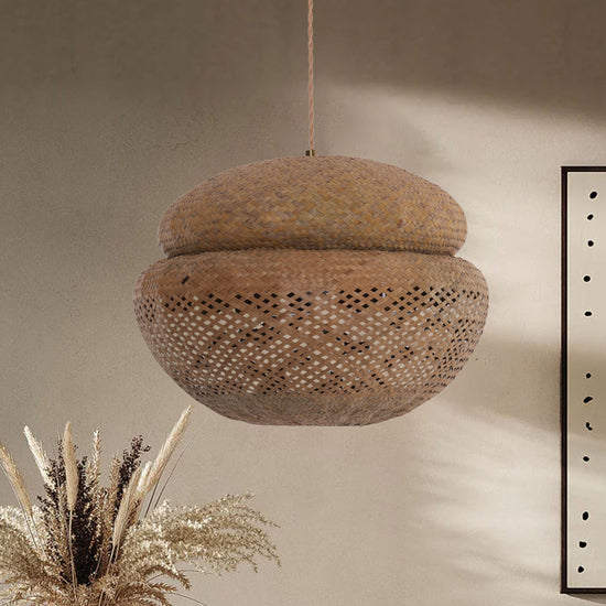 Living Nest UK Handwoven Natural Bulrush Pendant Light with Pot Lid-Inspired Design Living Nest UK
