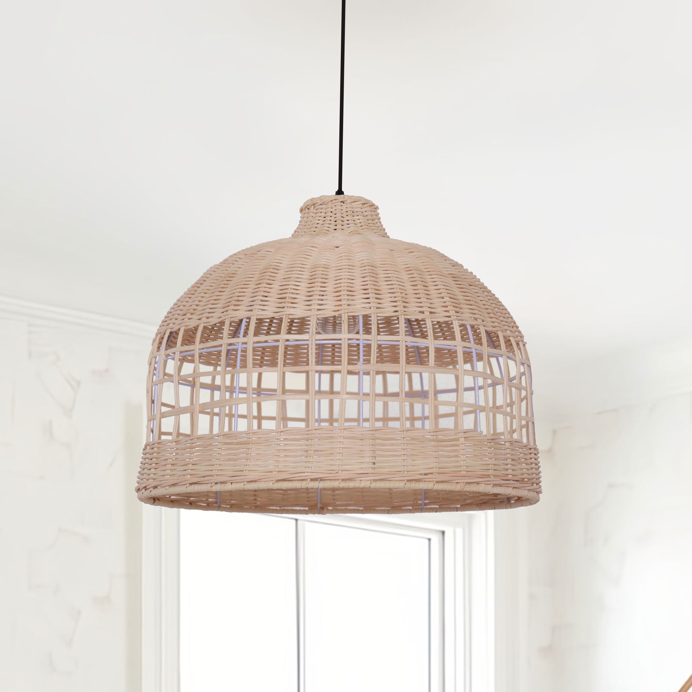 Living Nest UK Elegant Openwork Rattan Pendant Light with Lattice-Cut Design Living Nest UK