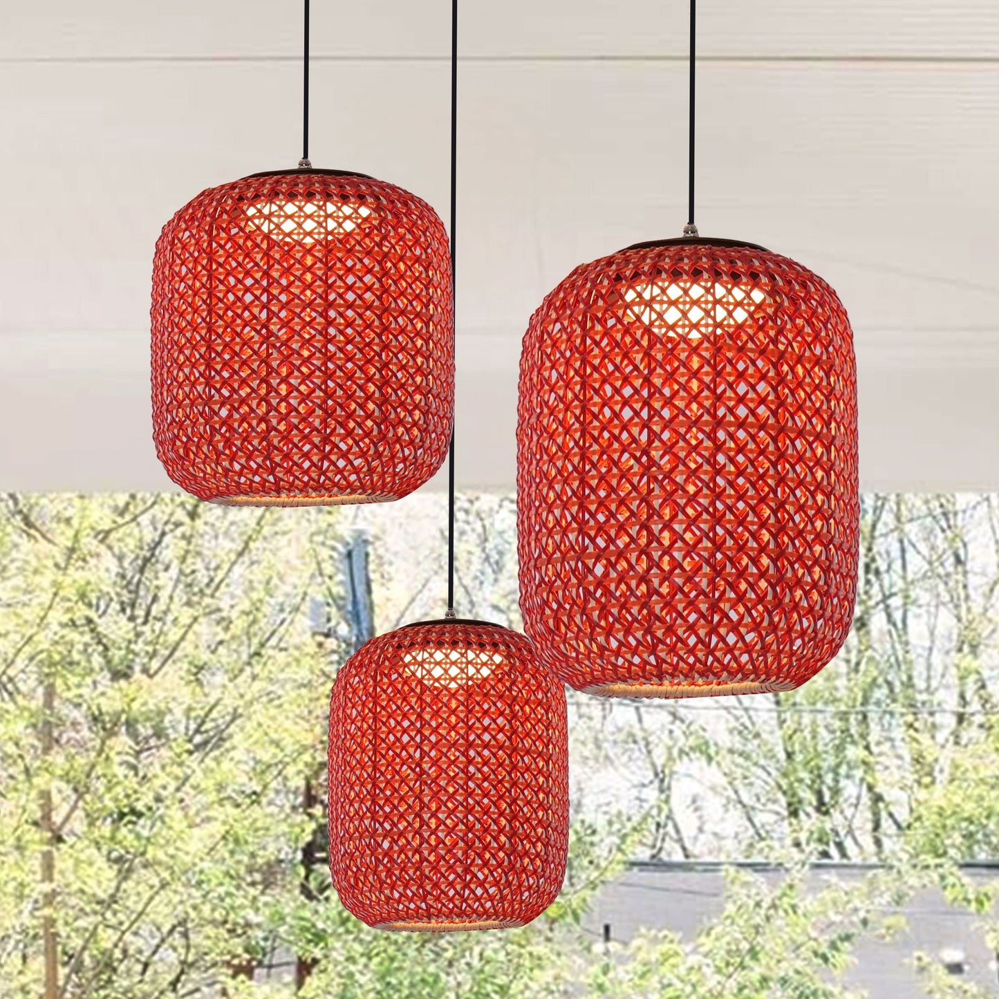 Living Nest UK Designer High-End Handwoven Multi-Light Outdoor Pendant Light Living Nest UK