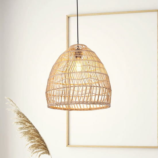 Rattan Pendant Light for Kitchen with Woven Dome Design for Rustic Interiors