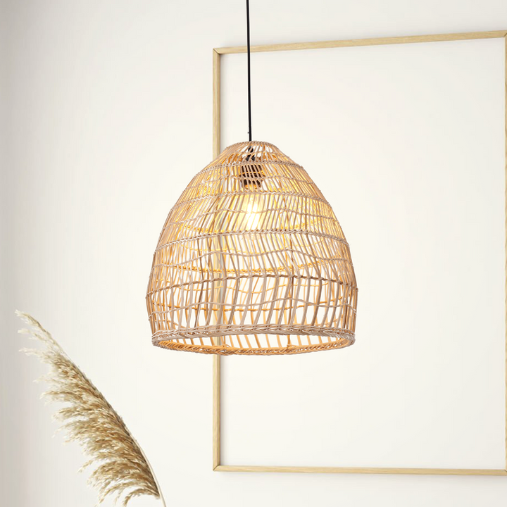 Rattan Pendant Light for Kitchen with Woven Dome Design for Rustic Interiors