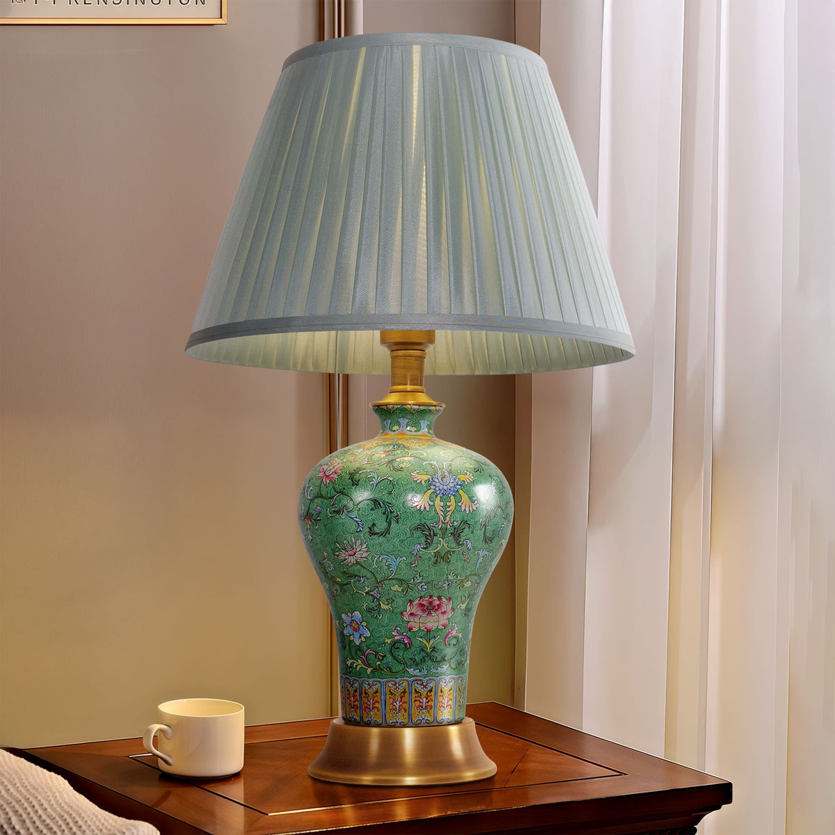 Lightsin Vibrant Ceramic Table Lamps for Living Room – Handcrafted Design with Warm Fabric Shade Lightsin UK