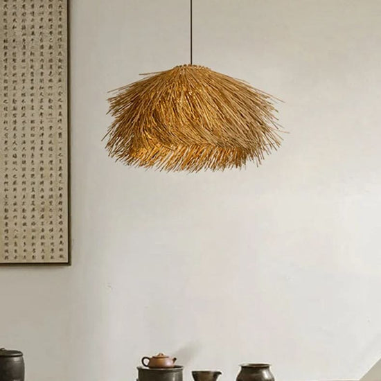 Lightsin Straw Stack Shaped Rattan Woven Pendant Light Lightsin UK 40cm Dia×25cm H 
