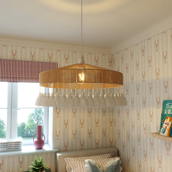 Tassel Breeze Woven Pendant Light | Handcrafted Paper Rope Boho Ceiling Lamp