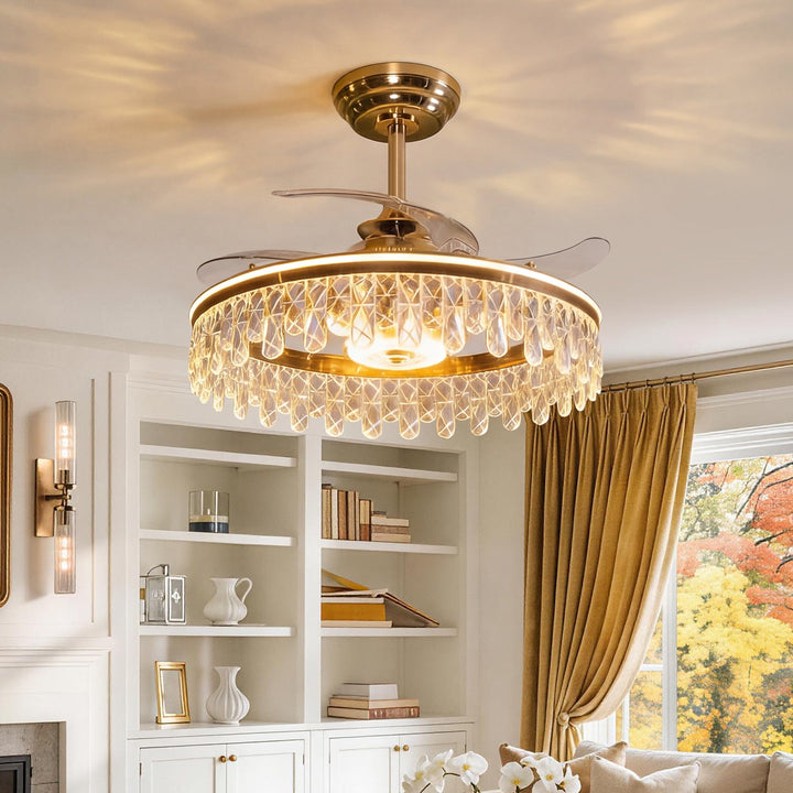 Lightsin 60cm modern gold crystal ceiling fan with light for UK homes