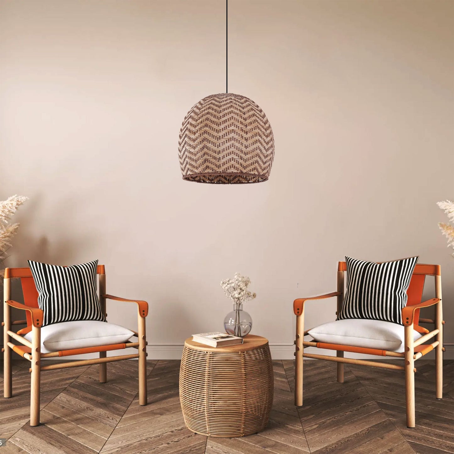 Lightsin Elegant Woven Rattan Pendant Light with Wave Details Lightsin UK 