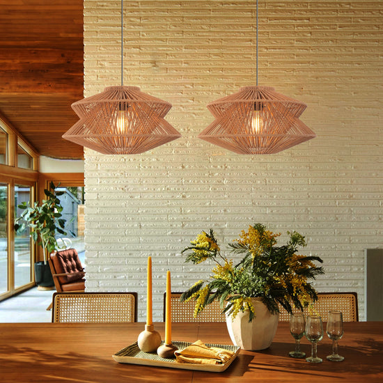 Lightsin Khaki Handwoven Paper Rope Pendant Light with Iron Frame Lightsin UK S 