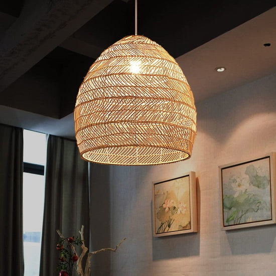 Lightsin Rattan Art Pendant Light Hanging Decor Rustic Style Lightsin UK 40cm Dia with Black Haning Wire 