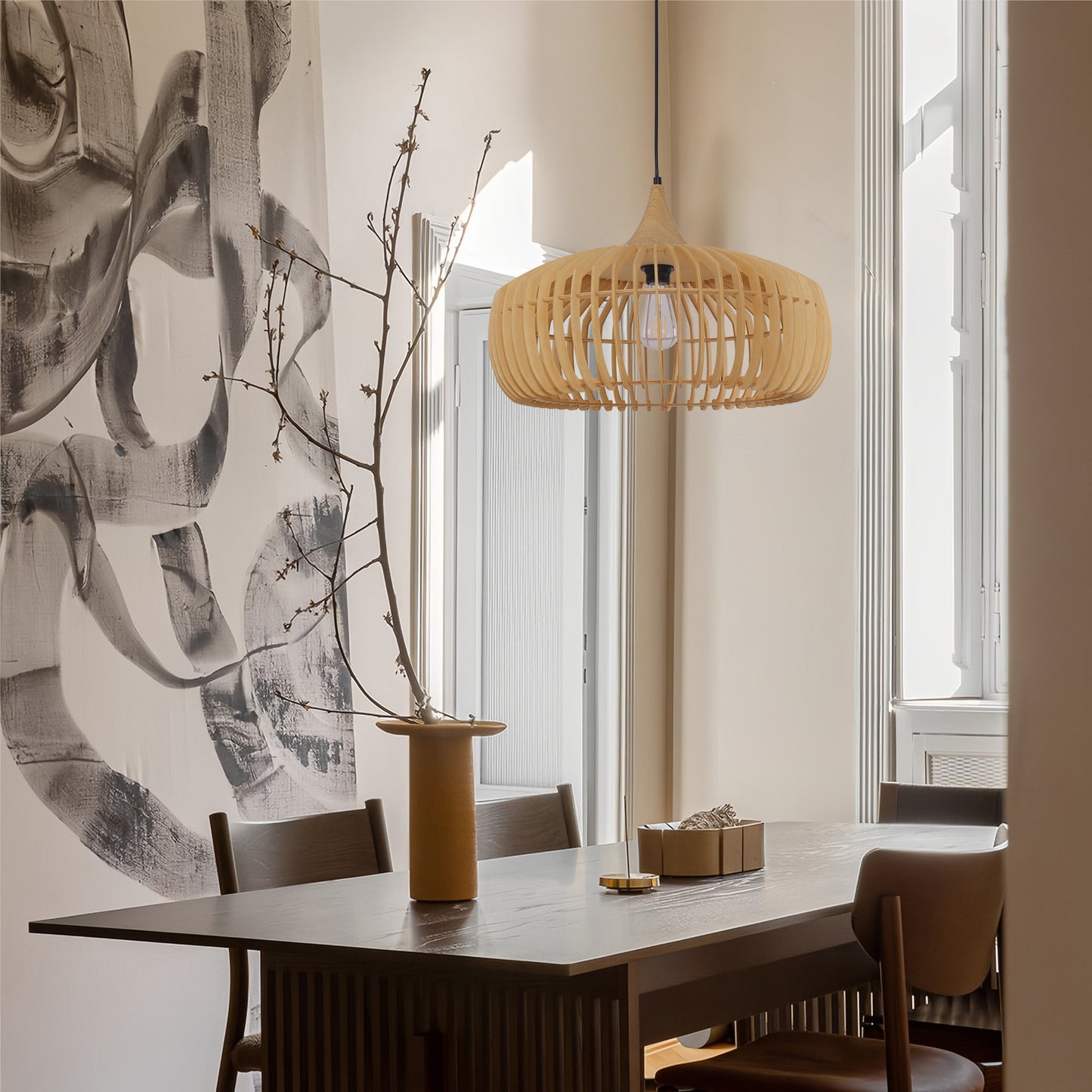 Close-up detail of Rustic Iron Woven Rattan Pendant Light for Dining Room, Reading Corner & pendant